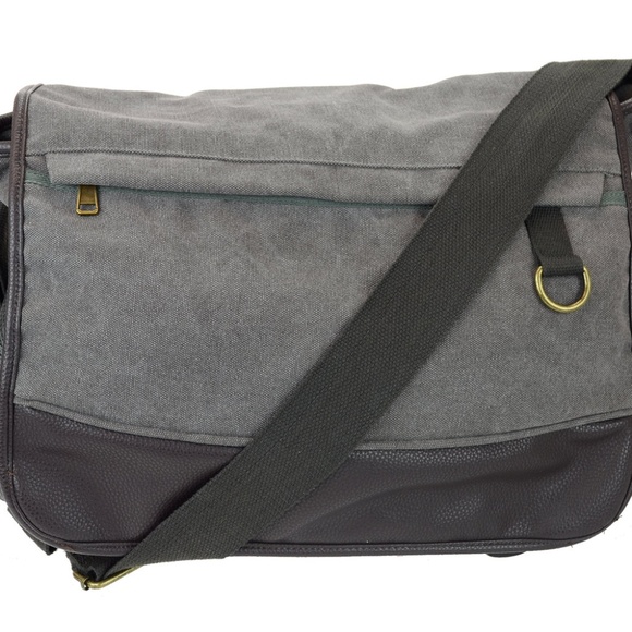 Men's Washed Canvas Messenger Bag Black Or Grey - Picture 3 of 4